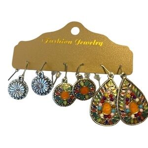 Bohemian round water droplets alloy enamel women’s drop pierced earrings.